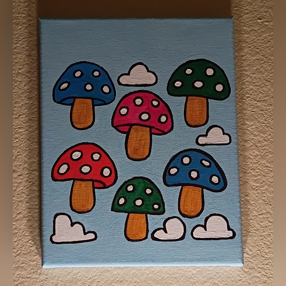 Handmade Other - Handpainted Colorful Mushroom Canvas Art Wall Decor 8x10 Boho Cottagecore Gift